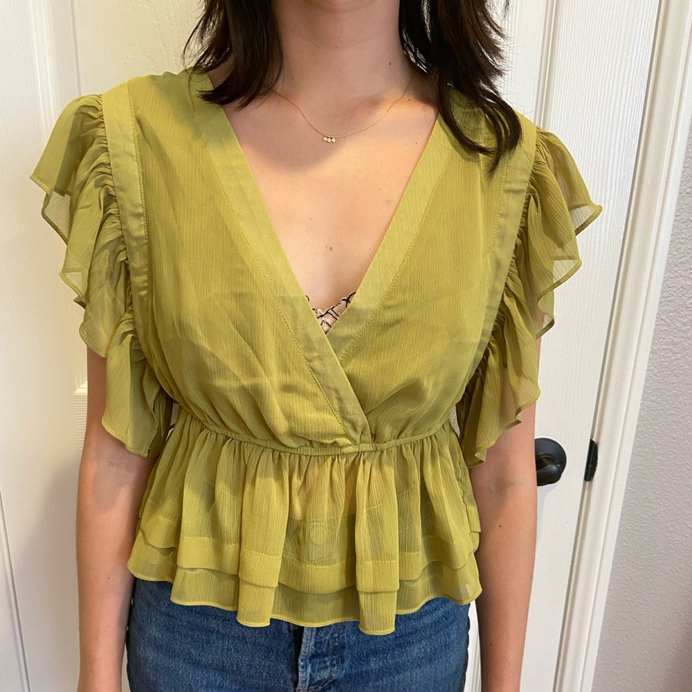 Irene’s Story Lime Green Ruffed Blouse